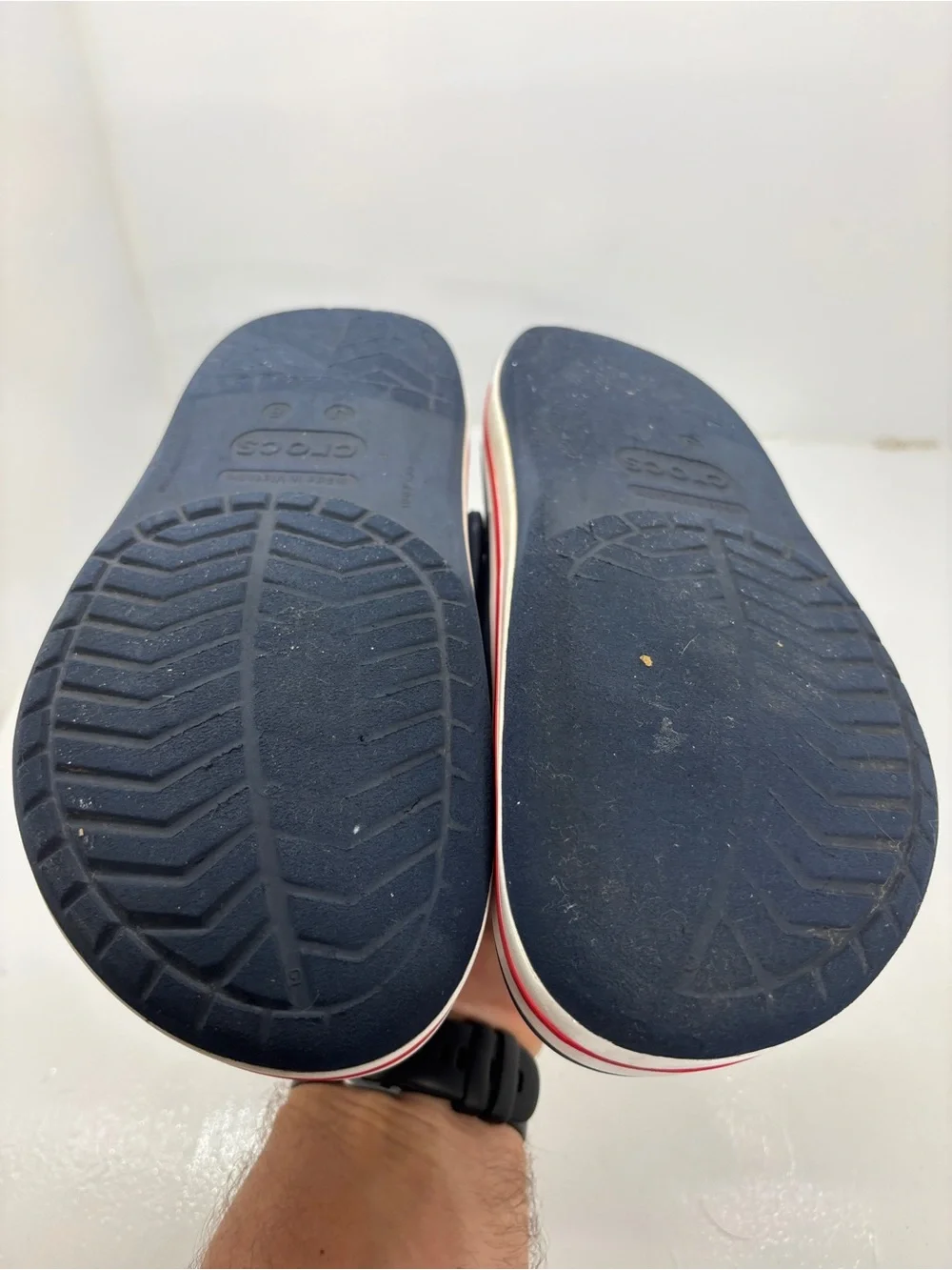 Crocs Crocband Clogs Navy Red White Kids J6 Youth Slip On Shoes